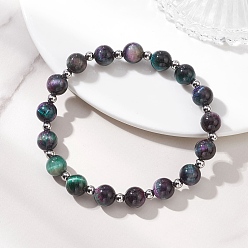 Тигровый глаз Браслеты из натурального тигрового глаза и 304 нержавеющей стали с эластичными бусинами для женщин, круглые, бусины : 8.5 мм, внутренний диаметр: 2.17 дюйм (5.5 см)