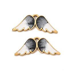 Серый 304 из нержавеющей стали шармы эмали, крылатые прелести, ионное покрытие (ip), реальный 18 k позолоченный, серые, 5x14x1 мм, отверстие : 0.8 мм