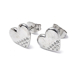 Stainless Steel Color Non-Tarnish 304 Stainless Steel Heart Stud Earrings for Women, Stainless Steel Color, 9.5x10.5mm, Pin: 0.7mm