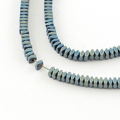 Зеленое Покрытие Ограненный квадрат Electroplate немагнитные нити шарик синтетический гематит, матовый стиль, зеленый покрытием, 2x2x1 мм, отверстие : 0.5 мм, около 370 шт / нитка, 15.9 дюйм