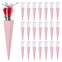 Pink Упаковочный пакет для одной розы, упаковочная бумага для букетов на День святого Валентина, свадьбу, день рождения, с пластиковой крышкой, конус, розовые, 70x70x400 мм