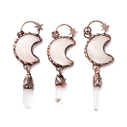 Хрусталь Природный кристалл кварца большие подвески, горного хрусталя, с оловянной фурнитурой цвета красной меди, привести & никель & кадмия, луна и пуля, 91 мм