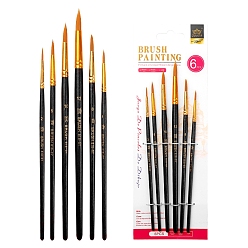 Черный Набор кистей, Насадка щетки с нейлоновой щетиной и деревянной ручкой, для акварельной живописи художник профессиональная живопись, чёрные, 27x9.7 см, 6 шт / комплект