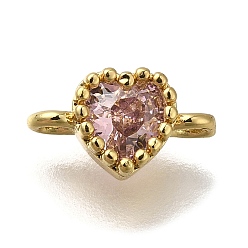 Pink Стойка покрытие латунь кубический цирконий сердце звенья соединительные подвески, долговечный, без кадмия, без никеля и без свинца, реальный 18 k позолоченный, розовые, 9x5x3.5 мм, отверстие : 1.2 мм