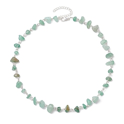 Зеленый Авантюрин Ожерелья из бусин с кусочками натурального зеленого авантюрина, с 304 удлинителем цепи из нержавеющей стали, цвет нержавеющей стали, 16.65 дюйм (42.3 см)