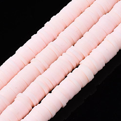 Pink Flat Round Eco-Friendly Handmade Polymer Clay Beads, Disc Heishi Beads for Hawaiian Earring Bracelet Necklace Jewelry Making, Pink, 6x1mm, Hole: 2mm, about 353~378pcs/strand, 17.7 inch