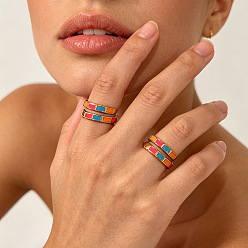Colorful 304 Stainless Steel Enamel Cuff Open Rings, Snake, Golden, Colorful, 18mm