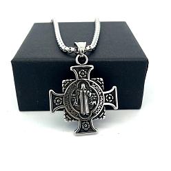 Нержавеющая Сталь Цвет Мужские 304 подвески в виде креста Святого Бенедикта из нержавеющей стали, цвет нержавеющей стали, 23.62 дюйм (60 см)