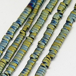 Green Plated Electroplate Non-magnetic Synthetic Hematite Beads Strands, Oval, Grade A, Green Plated, 3x2x1mm, Hole: 1mm, about 400pcs/strand, 16 inch