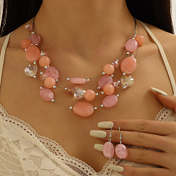 Легкий Лосось Комплекты из ретро-сплава, смолы, подвесных серег и многослойных ожерелий, богемный стиль, светлый померанцевый, Серьги: 39x16 mm