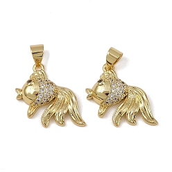 Fish Латунные микро проложить кубического циркония подвески, долговечный, без кадмия и без свинца, стойки покрытие, реальный 18 k позолоченный, рыба, 18.5x17.5x4.5 мм, отверстие : 3.5x4.5 мм