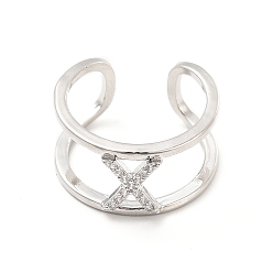 Letter X Кольцо-манжета с открытой буквой из прозрачного кубического циркония, платиновое латунное кольцо с двумя линиями для женщин, без свинца и без кадмия, letter.x, размер США 6 (16.5 мм)