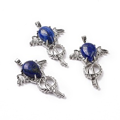 Ляпис-Лазурь Подвески в форме слезы, окрашенные натуральным лазуритом, Брелоки для ключей, с стеллаж металлизированный платины тон выводов латуни, 46x32x9~10.5 мм, отверстие : 7x5 мм