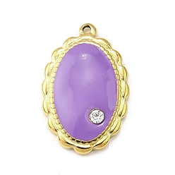 Средний Фиолетовый 304 подвески из нержавеющей стали, с эмалью и стразами, овальный шарм, ионное покрытие (ip), золотые, средне фиолетовый, 23x14.5x3 мм, отверстие : 1.2 мм