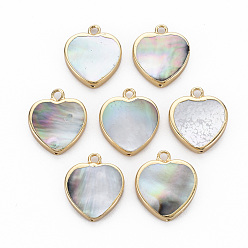 Gainsboro Electroplate Black Lip Shell Pendants, with Half Drilled Hole, Heart, Gainsboro, 17~18x15x3mm, Hole: 0.9~1.8mm