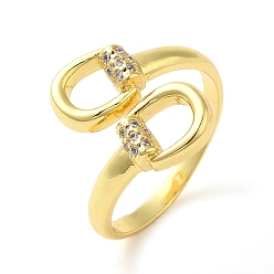 Real 16K Gold Plated Brass Micro Pave Cubic Zirconia Cuff Rings, Cadmium Free & Lead Free, Real 16K Gold Plated, US Size 9 3/4(19.5mm)