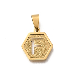 Letter F 304 прелести нержавеющей стали, реальный 18 k позолоченный, шестиугольник с подвеской в виде буквы, Буква F, 15x14x1.5 мм, отверстие : 3x5.5 мм