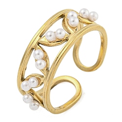 Золотой Ионное покрытие (IP) полые 304 открытые манжеты из нержавеющей стали для женщин, с абс пластмассовой имитационной жемчужиной, золотые, регулируемый, 7 мм