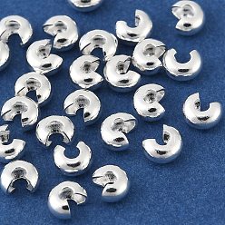 Серебро Латуни обжимной шарики охватывает, без свинца, без кадмии и без никеля, плоско-круглые, серебряные, 4.5x2.5 мм, отверстие : 1.4 мм