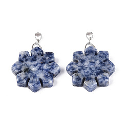 (306FM) Жонкиль матовый с лаймовой подкладкой Натуральные синие пятна яшмы подвески, подвески-снежинки с дужками из нержавеющей стали, цвет нержавеющей стали, 36~38x30x6.5~7.5 мм, отверстие : 3~4x4.5~5 мм