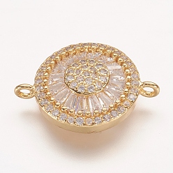 Golden Brass Micro Pave Cubic Zirconia Links, Clear, Flat Round, Golden, 15x21x5mm, Hole: 1mm
