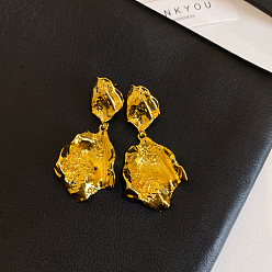 Golden Alloy Stud Dangle Earrings for Women, Nuggets, Golden, 55x25mm