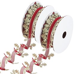 Indian Red Polyester Ribbons, Double Edges with Leaf Trimming, Indian Red, 1-1/2 inch(38mm), about 10.94 Yards(10m)/Roll