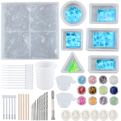 Белый Силиконовые формы для океанских линий воды, с набором микро сверл, блестки для ногтей / пайетка, стержень мешалки, одноразовая миска, деревянные ремесленные палочки, латексные кроватки, мерный стакан, белые, 51.5x35.5x17 мм