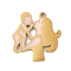 Розовый День матери день матери 304 эмалированные подвески из нержавеющей стали, амулет мама и малыш, ионное покрытие (ip), золотые, туманная роза, 21x20x2 мм, отверстие : 1.5 мм