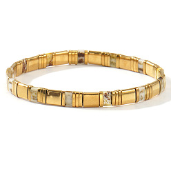 Желтая Старая Ткань  Стеклянные бусины эластичные браслеты для женщин, прямоугольные, старое кружево, 6.30 дюйм (16 см) ~ 6.50 дюйм (16.5 см)