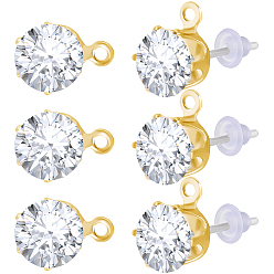 Light Gold 30 шт. фурнитура для сережек-гвоздиков из прозрачного кубического циркония, с 925 штифтами из стерлингового серебра и 30пластиковыми ушными гайками, золотой свет, 9x7 мм, штифты : 0.7 мм, отверстие : 1.2 мм