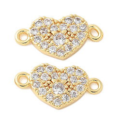 Настоящее золото 18K Шармы-соединители из латуни с микропаве из кубического циркония, без кадмия, без никеля и без свинца, сердце, реальный 18 k позолоченный, 7x13.5x2 мм, отверстие : 1 мм