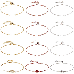 Mixed Color 9Pcs 3 Colors Adjustable Brass Slider Bracelet Making, with Clear Cubic Zirconia, Long-Lasting Plated, Rack Plating, Mixed Color, Single Chain Length: about 11.8~12.2cm, 3pcs/color