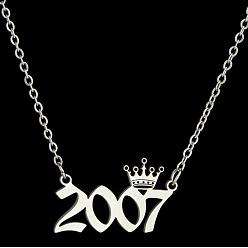Number Год рождения короны 201 ожерелья из нержавеющей стали для женщин, цвет нержавеющей стали, число 2007, 17.72 дюйм (45 см)