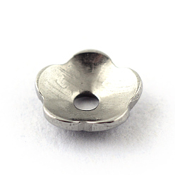 Stainless Steel Color 304 Stainless Steel Bead Caps, Flower, 5-Petal, Stainless Steel Color, 4x1.5mm, Hole: 1mm