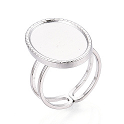 Нержавеющая Сталь Цвет Регулируемые 304 кольцевые компоненты из нержавеющей стали, настройки овальных колец, цвет нержавеющей стали, лоток : 16x12 мм, овальный : 18.5x14.5 mm, внутренний диаметр: 16.5~17 мм