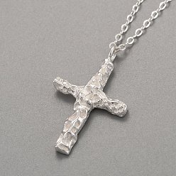 Серебро 925 подвесные стерлингового серебра ожерелья, с кабельными цепями и пружинными кольцами, крестик, серебряный цвет гальваническим, 15-3/4 дюйм (40 см)