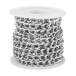 Platinum 5M Aluminium Curb Chains, Unwelded, with Spool, Platinum, 10x6.5x1.5mm