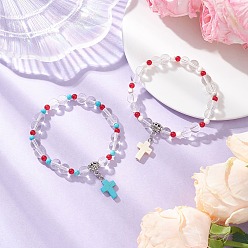 (52) Непрозрачная лаванда 2шт. браслеты с подвесками в виде креста из синтетической бирюзы, Браслеты из синтетического кварцевого кристалла и окрашенного натурального малайзийского нефрита для женщин, разноцветные, внутренний диаметр: 2-1/8 дюйм (5.5 см)