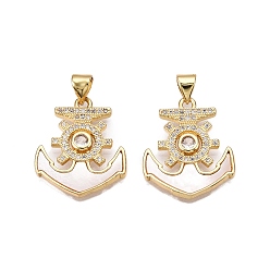 Настоящее золото 18K Латунные микропаве прозрачные подвески с фианитом, без кадмия и без свинца, с оболочкой, Якорь прелести, реальный 18 k позолоченный, 22.5x19x3 мм, отверстие : 5x3.5 мм