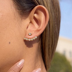 Золотой 304 Изогнутые серьги-гвоздики из нержавеющей стали для женщин, со стразами, золотые, 14x21 мм