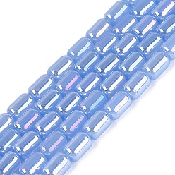 Cornflower Blue Electroplate Imitation Jade Glass Beads Strands, Jujube, AB Color Plated, Cornflower Blue, 6x4mm, Hole: 0.6~0.8mm, about 59~62pcs/strand, 14.37~15.16 inch(36.5~38.5cm)