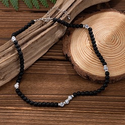 Говлит 6Миллиметровые круглые бусы из натурального говлита и матового черного камня для мужчин, платина, 18.90 дюйм (48 см)