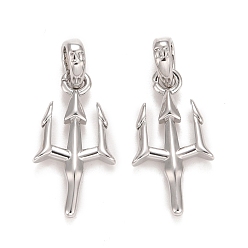 Платина Подвески из латуни с покрытием из настоящего золота 18k, с прыжковых колец, долговечный, без свинца и без кадмия, вилка, платина, 17x9x2 мм, отверстие : 4x2.5 мм