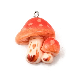 Оранжево-Красный Подвески из смолы, грибные прелести, с платиново-железными петлями, оранжево-красный, 29.5x24.5x8 мм, отверстие : 2 мм