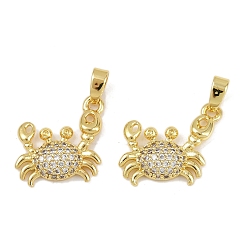 Настоящее золото 18K Латунные микро проложить кубического циркония подвески, без кадмия и без свинца, крабовые прелести, реальный 18 k позолоченный, 15x17x3 мм, отверстие : 4x2 мм