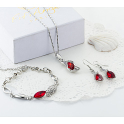 Гиацинт Сплава горный хрусталь комплектов ювелирных изделий, включают браслеты, серьги и ожерелья, волна/самородки, платина, гиацинт, 450 мм