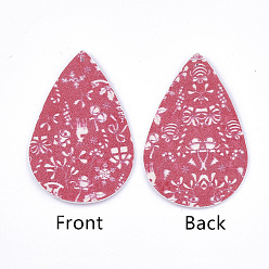 Cerise Pu-Leder große Anhänger, Thema Weihnachten, Träne, cerise, 56x37x1.5 mm, Bohrung: 1.2 mm