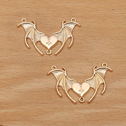 Light Gold Подвески в виде летучих мышей из цинкового сплава, с сердцем и крестом, золотой свет, 41x25 мм