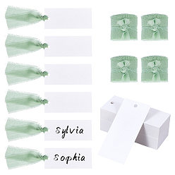 Medium Aquamarine 50Pcs Rectangle Blank White Paper Gift Tags, with 3 Rolls Cloth Raw Edged Ribbons, Medium Aquamarine, 9x4x0.04cm